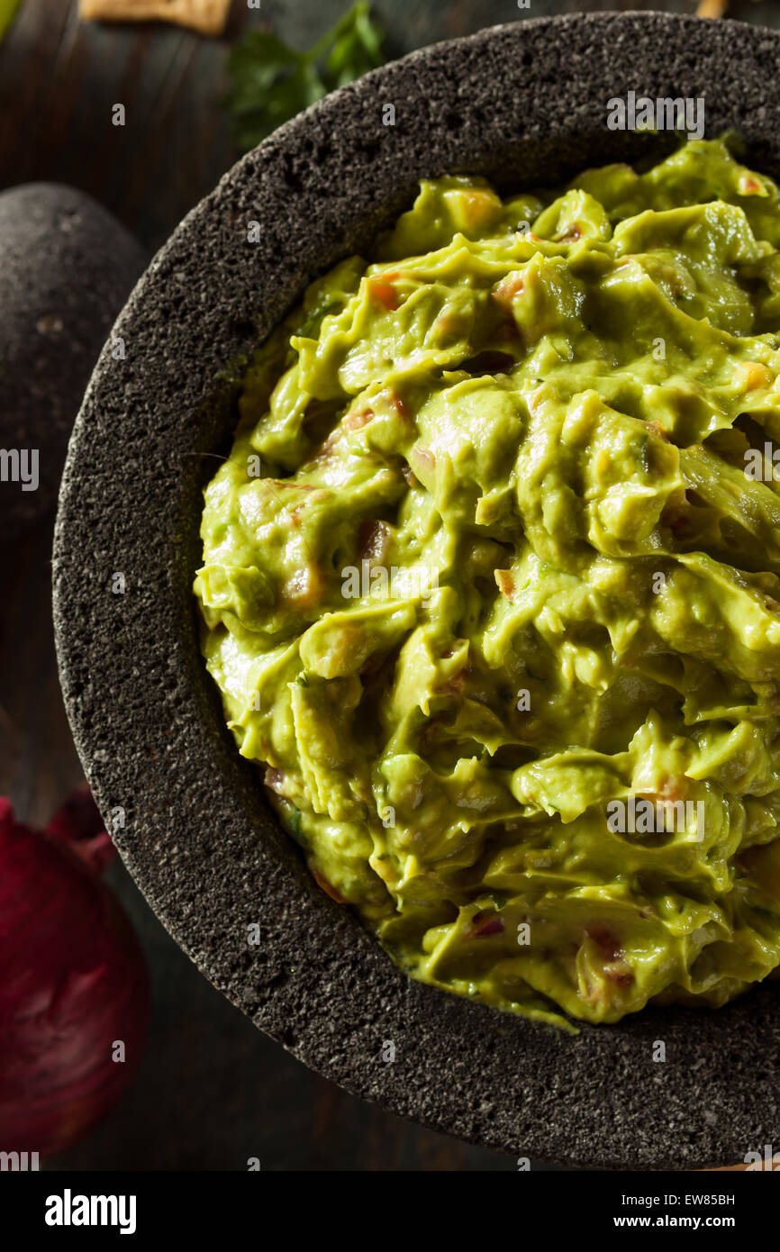 Du Guacamole et chips maison prêt à manger Banque D'Images
