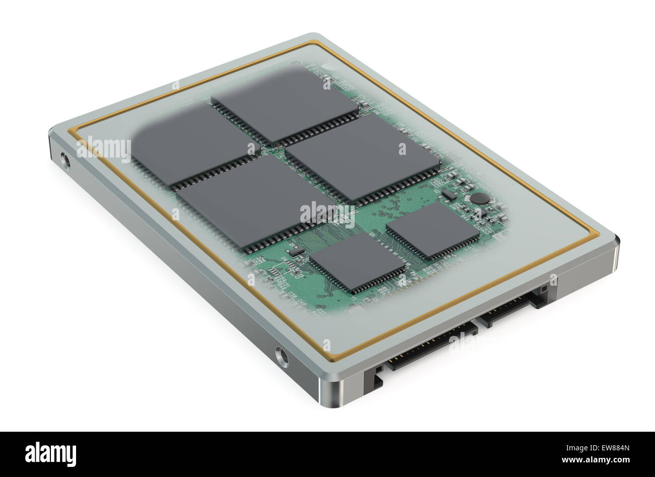 Circuit de SSD (solid state drive) Conseil d'un SSD isolé sur fond blanc Banque D'Images