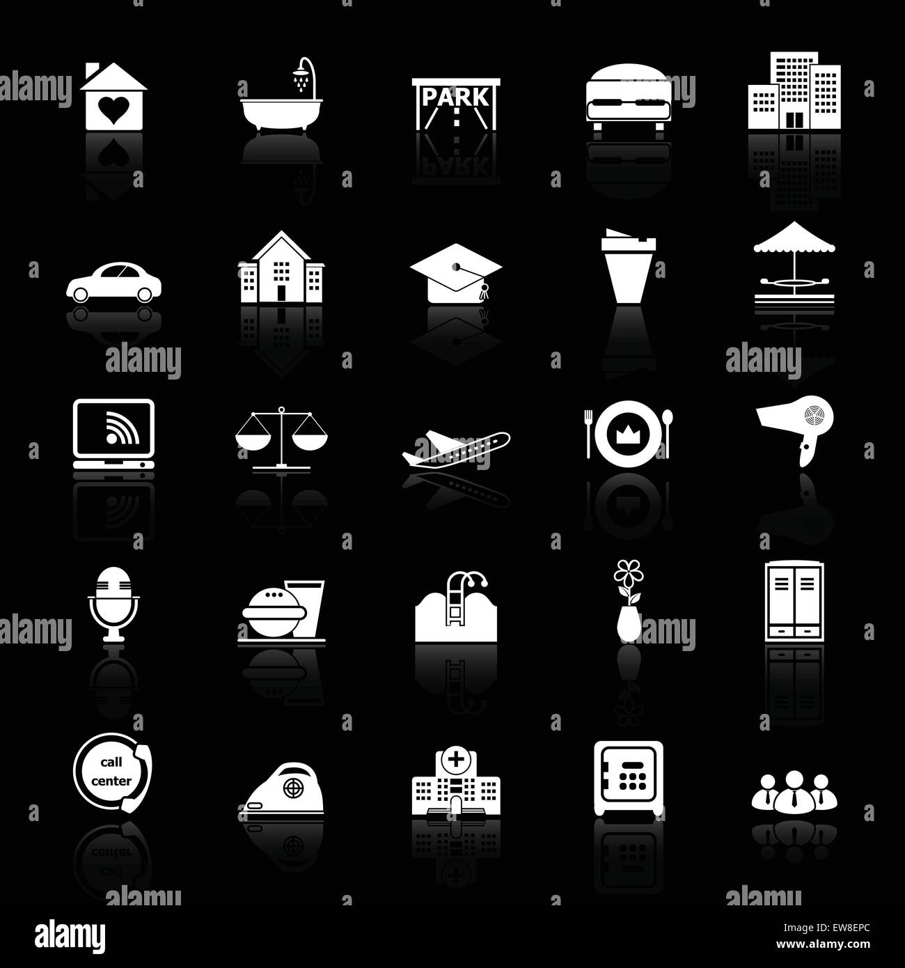 L'accueil des icônes avec réfléchir sur fond noir, vecteur d'actions Illustration de Vecteur L'accueil des icônes avec réfléchir sur fond noir, vecteur d'actions Illustration de Vecteur