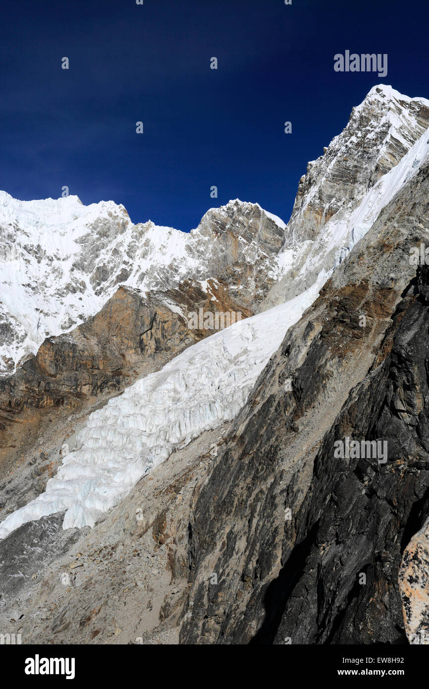 Le Glacier Changri Shar, camp de base de l'Everest trek, Site du patrimoine mondial de l'UNESCO, le parc national de Sagarmatha, Solu-Khumbu, district Banque D'Images