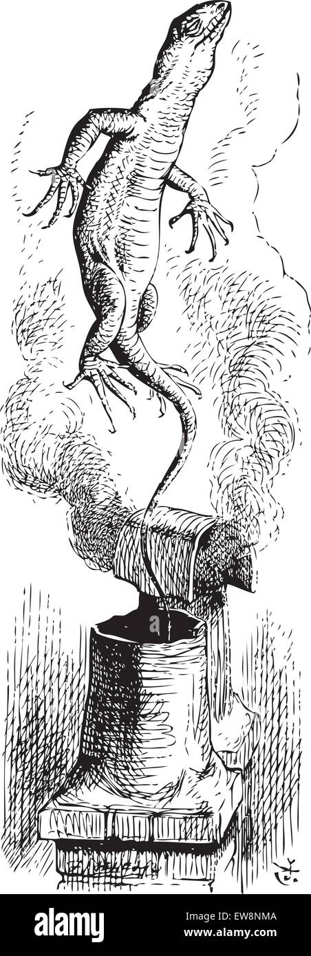 Alice au Pays des Merveilles.Alice était trop grand pour la pièce. Bill poussé hors de la cheminée. Alice's Adventures in Wonderland. Il Illustration de Vecteur