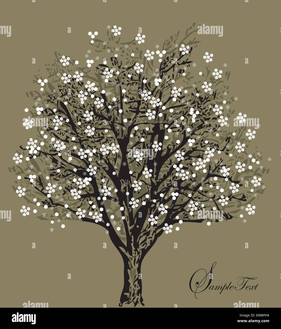 La silhouette des arbres à fleurs blanches, symbole de la nature Illustration de Vecteur