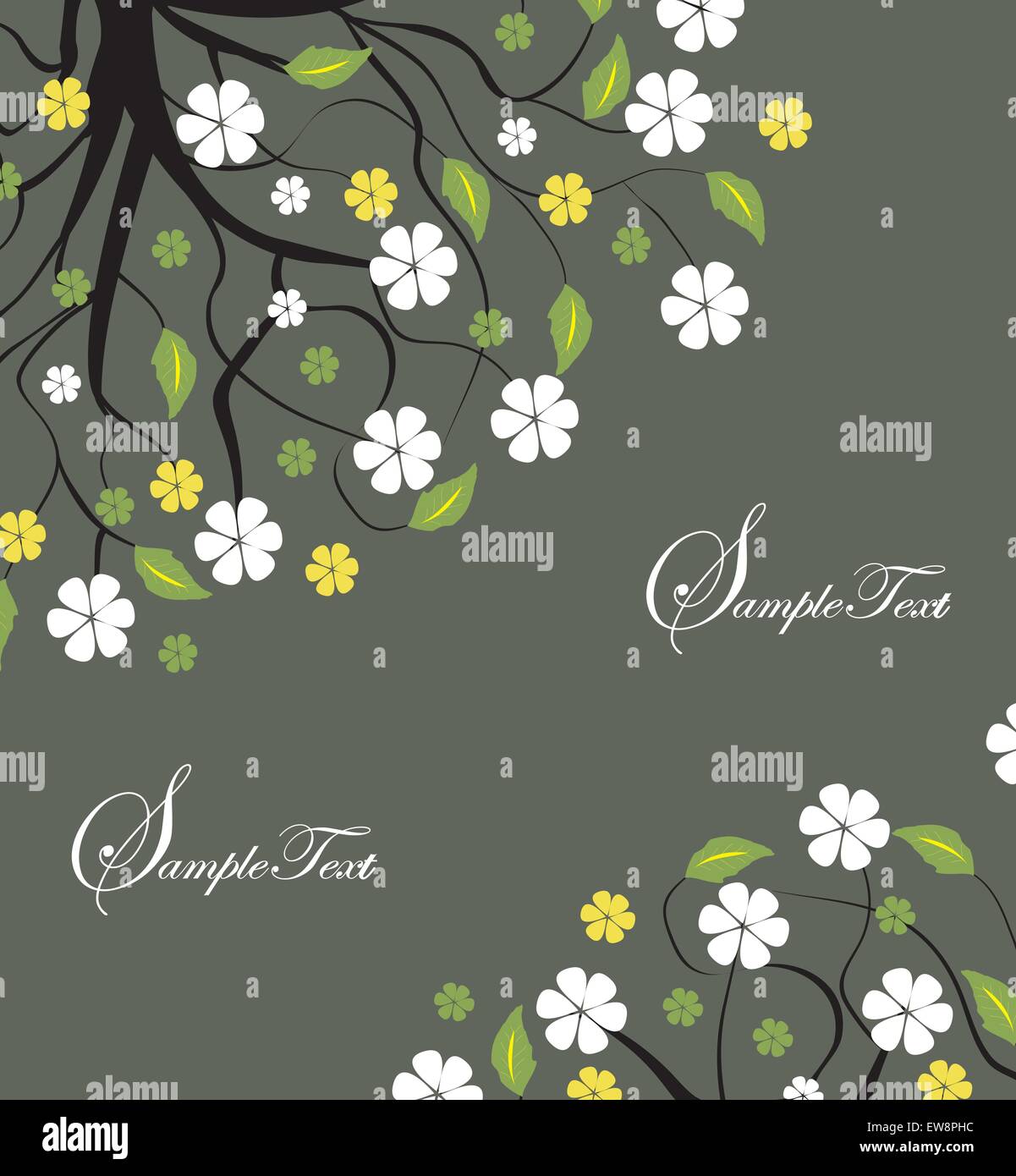 Branche d'arbre avec des feuilles et fleurs Illustration de Vecteur