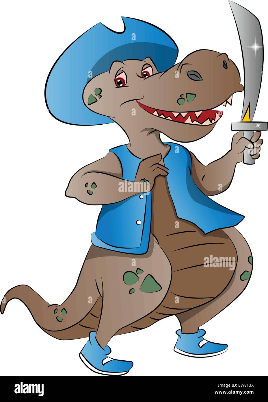Pirate de dinosaures avec chapeau et l'épée, vector illustration Illustration de Vecteur