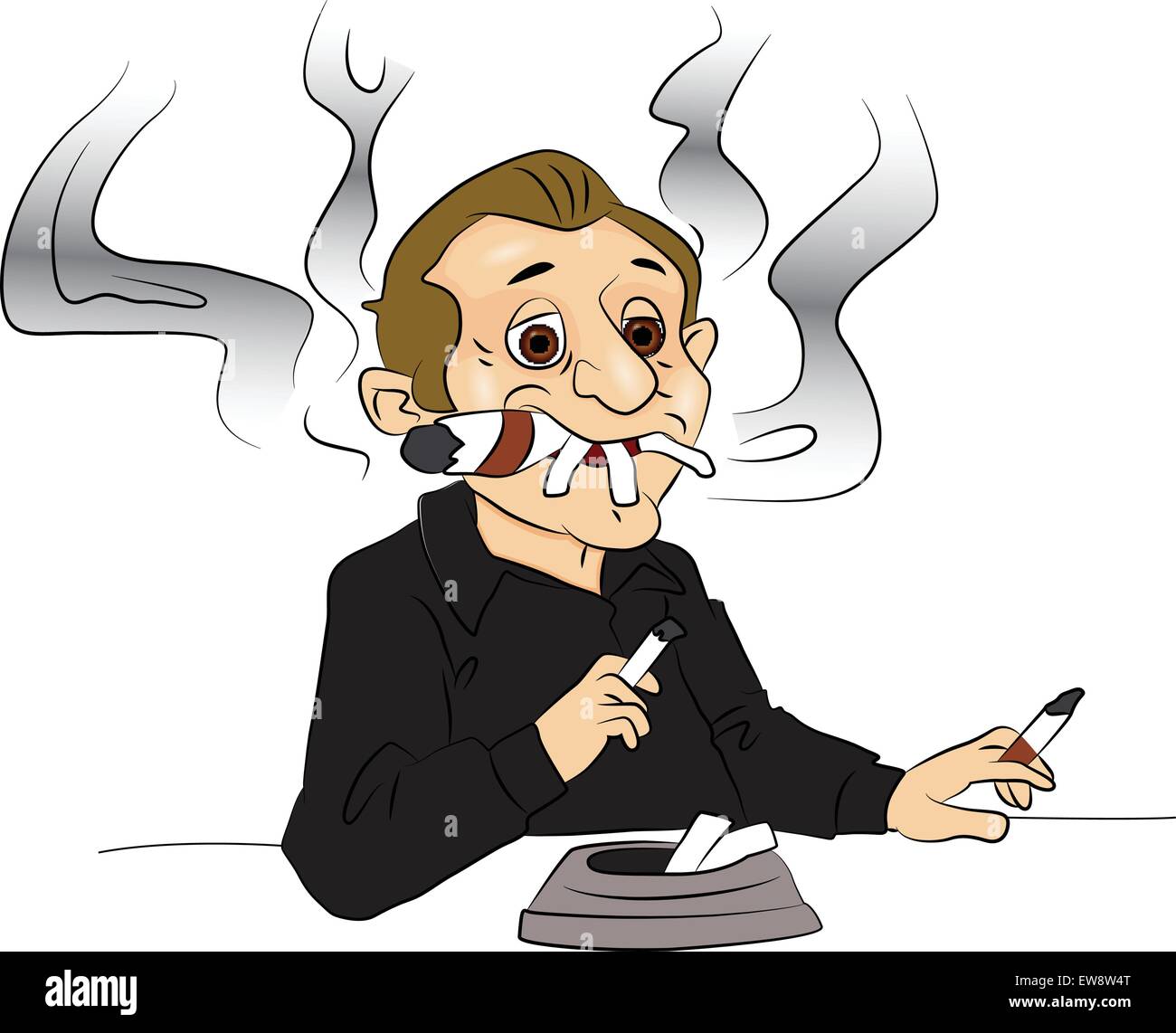 Vector illustration de fumer des cigarettes et de l'homme citar, cendrier en premier plan. Illustration de Vecteur