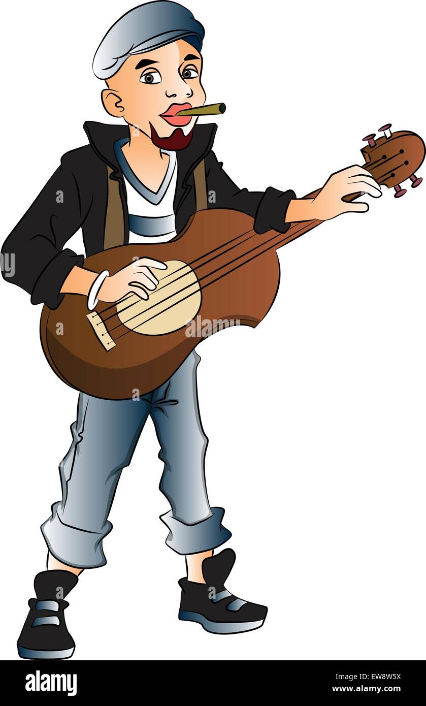 Vector illustration de rockstar jeunes jouer de la guitare et de cigarette. Illustration de Vecteur