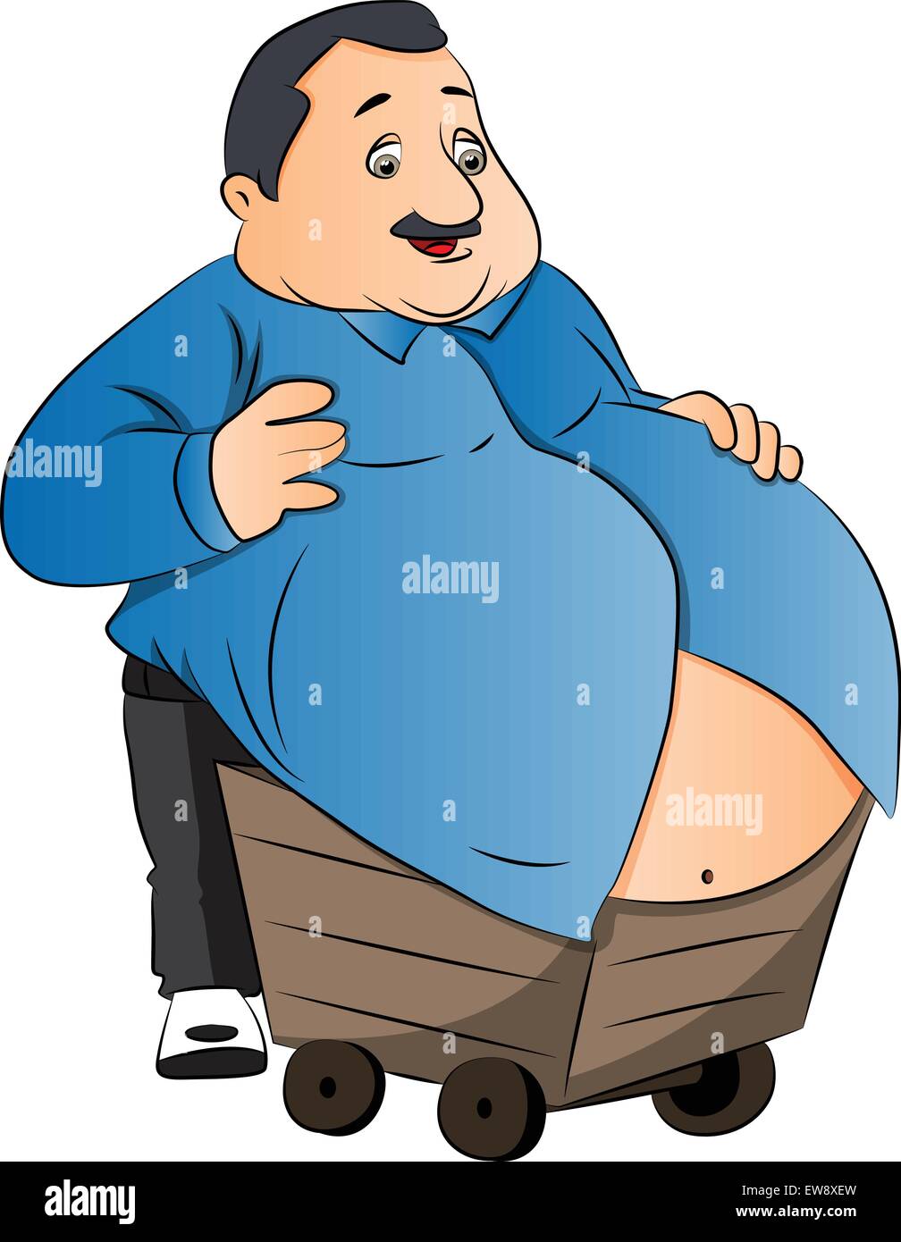 Vector illustration d'un homme obèse portant son gros ventre sur wheelcart. Illustration de Vecteur