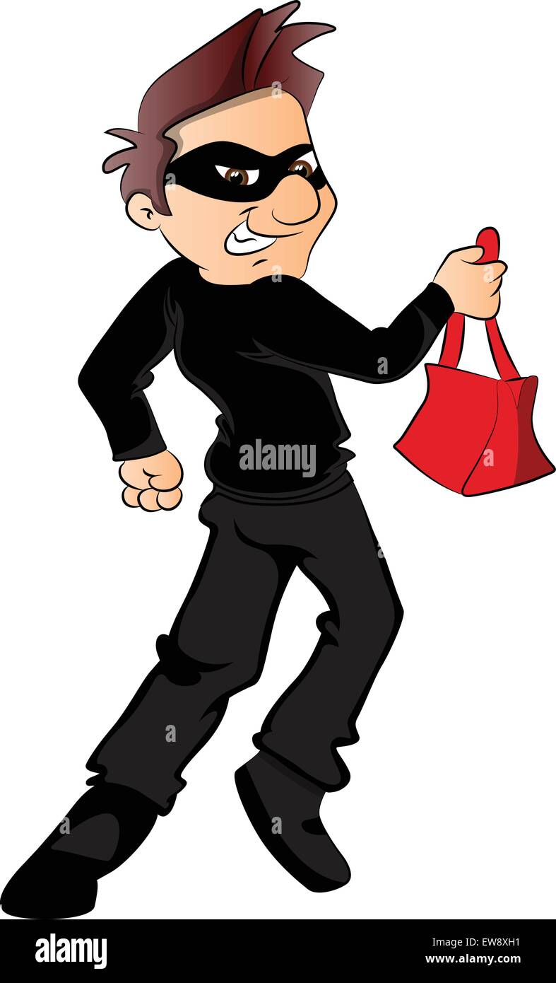 Vector illustration d'un voleur en marche avec sac à main volé. Illustration de Vecteur