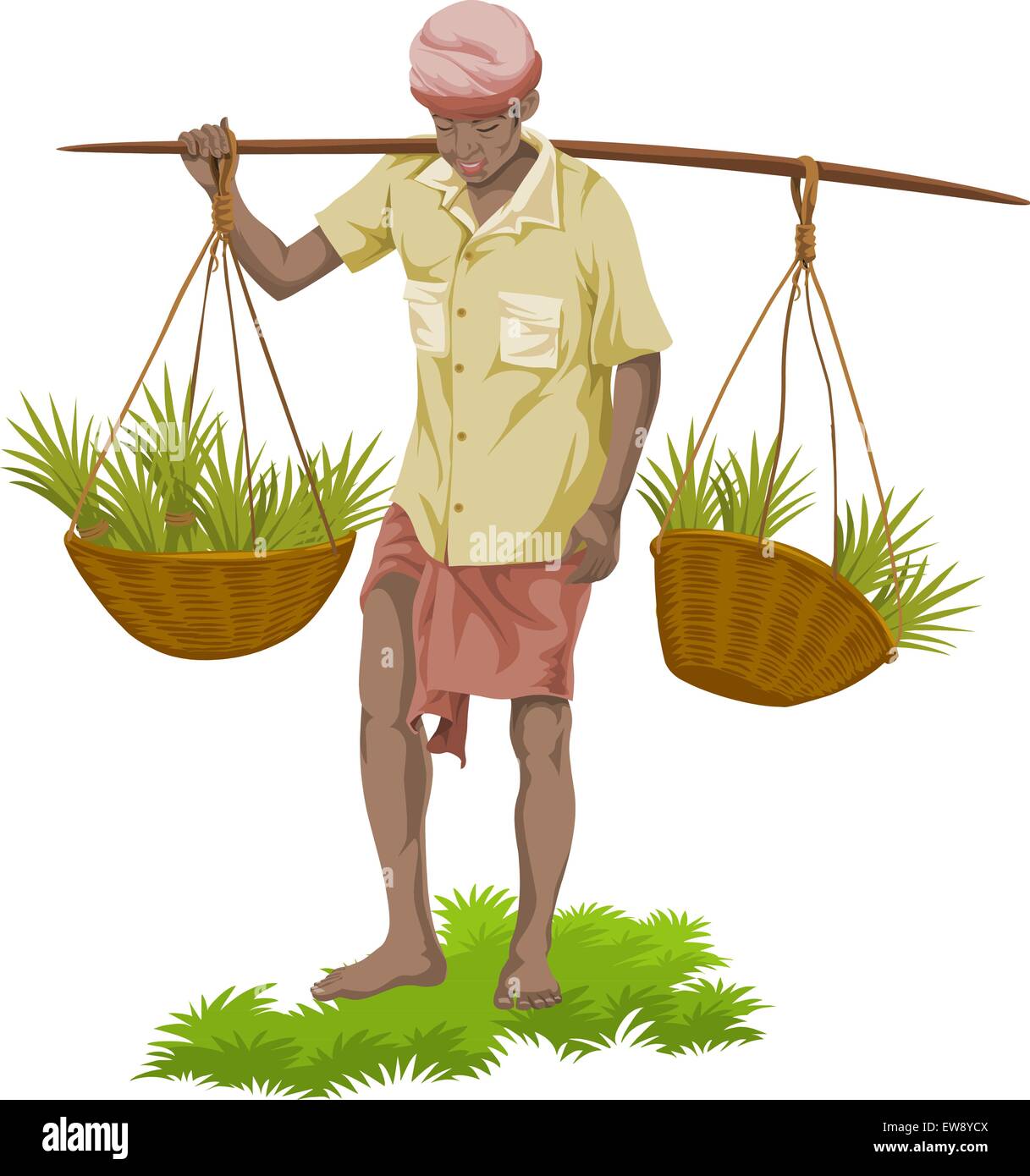 Vector illustration de vendeur de légumes de la rue portant des paniers de légumes. Illustration de Vecteur