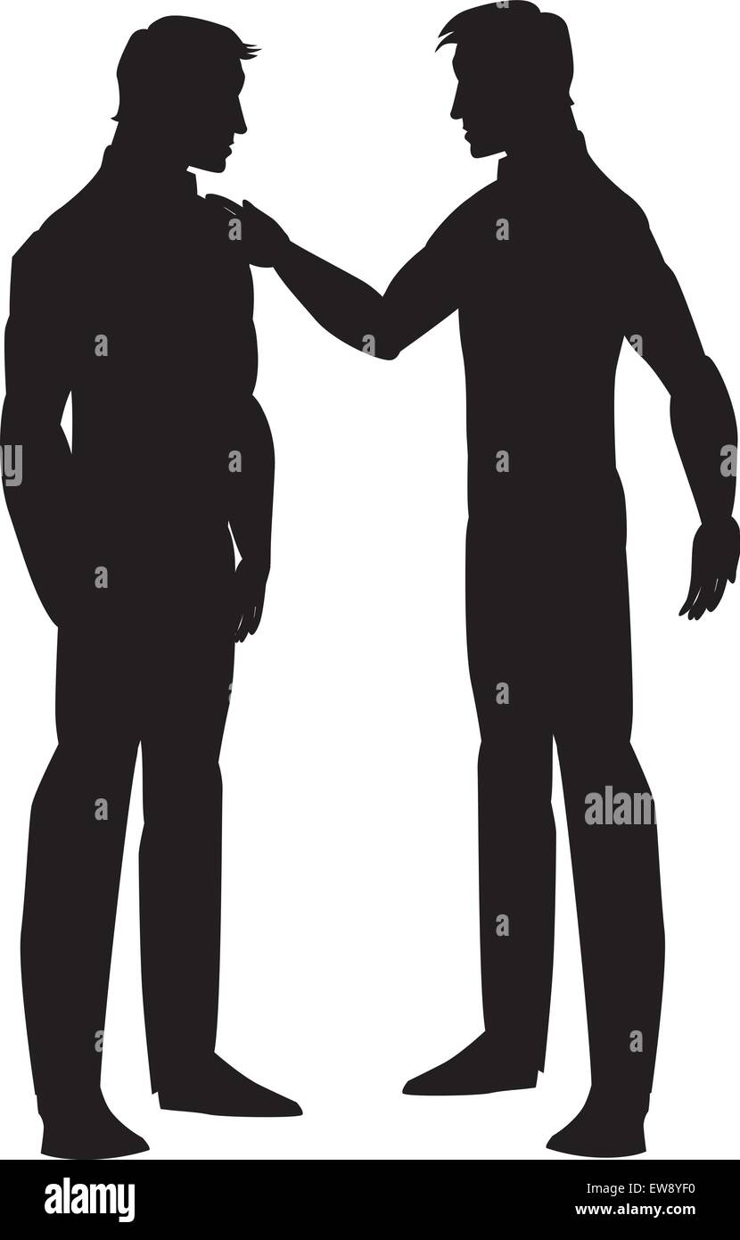 Silhouette de deux hommes parlant, noir, vector illustration Illustration de Vecteur