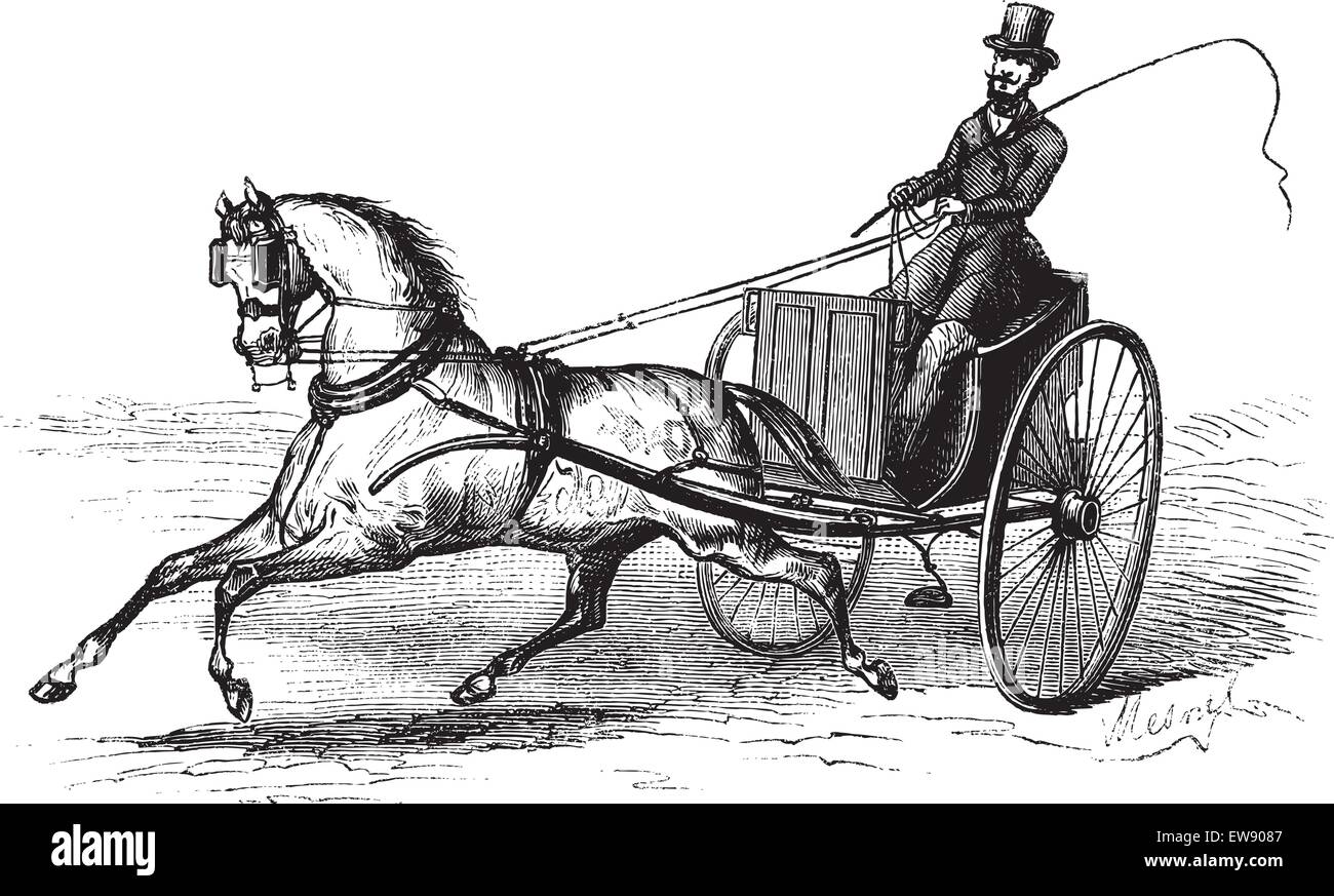 Panier à deux roues tirée par un seul cheval, vintage engraved illustration. Le Magasin pittoresque - Larive et Fleury - 1874 Illustration de Vecteur
