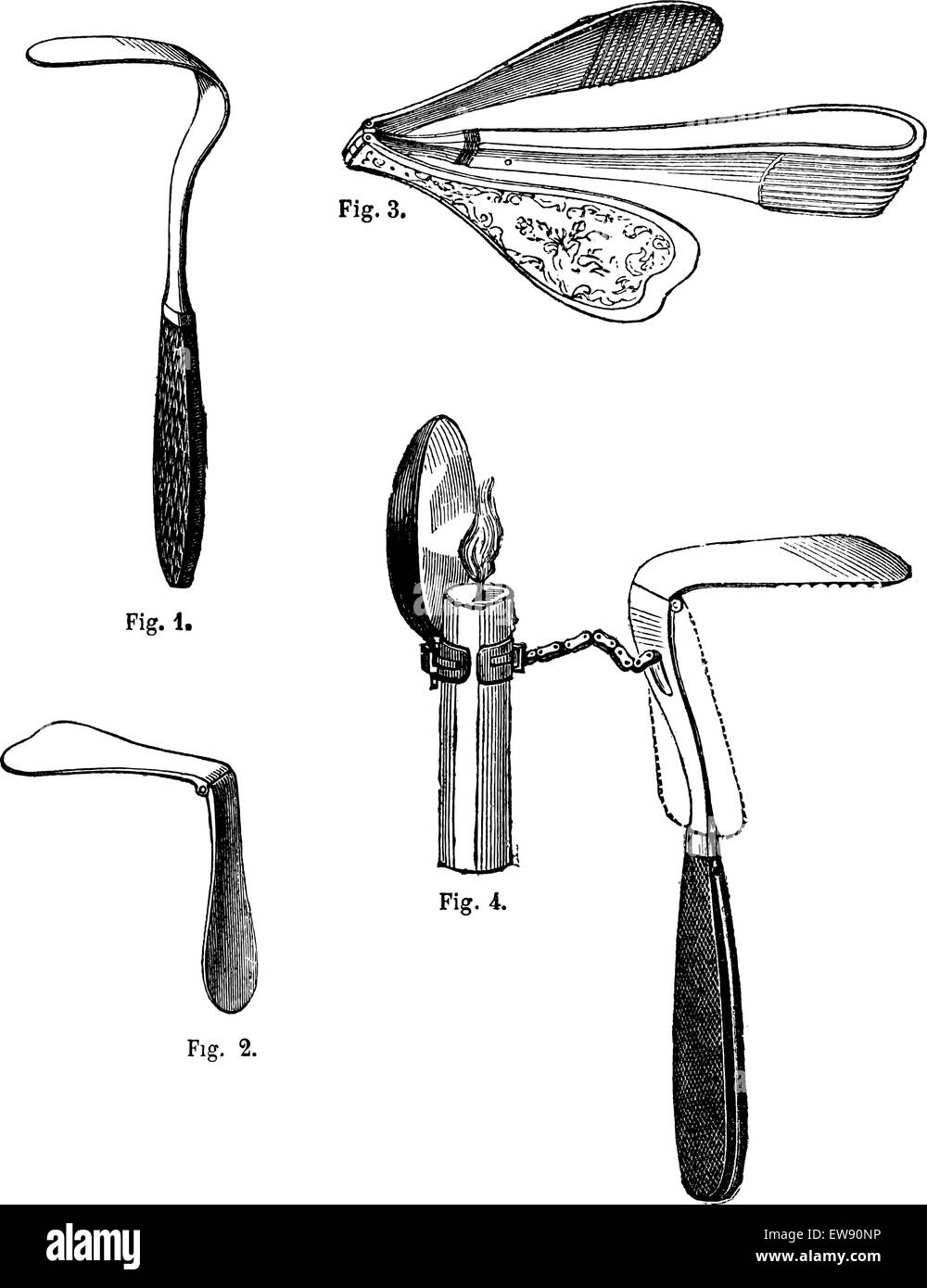 Fig 1. Abaisse-langue fixe, Fig.2 abaisse-langue articule, Fig 3. Abaisse-langue articulée, Ricord, Fig 4. Langue maternelle dep Illustration de Vecteur