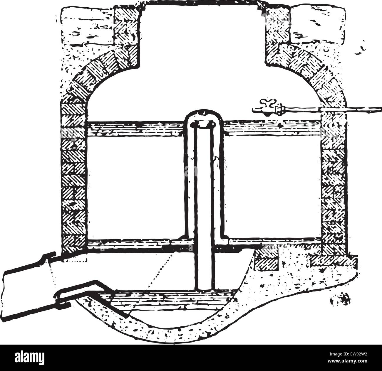 La chasse automatique du bassin d'eau d'arrivée, la communication avec l'hydraulique, piège d'égout vintage engraved illustration. D'habitude Medi Illustration de Vecteur