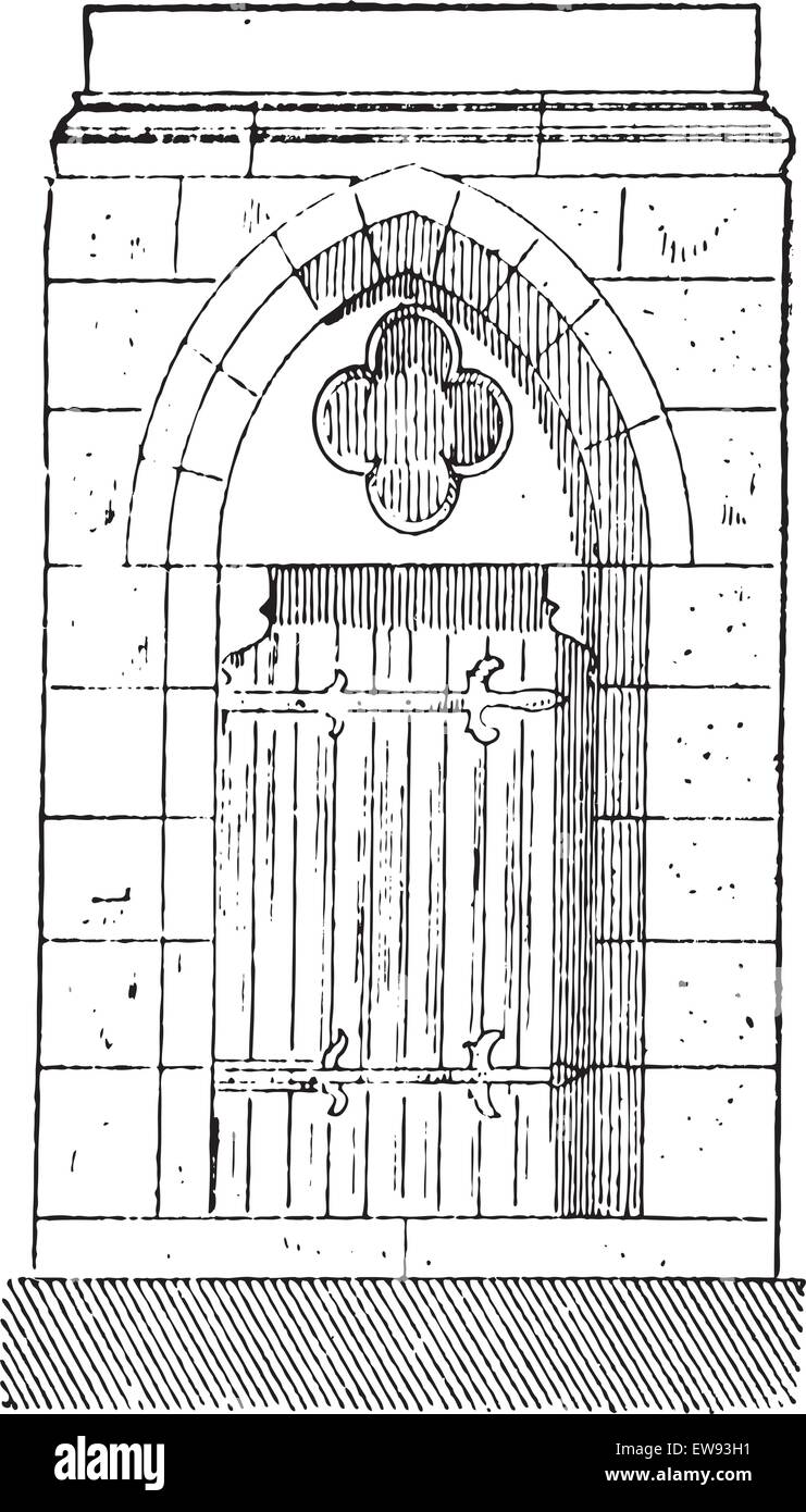 Vieille illustration gravée de la porte de la cathédrale de Notre Dame de Chartres, appartient au xviiie siècle. Chartres, France. Dic Illustration de Vecteur