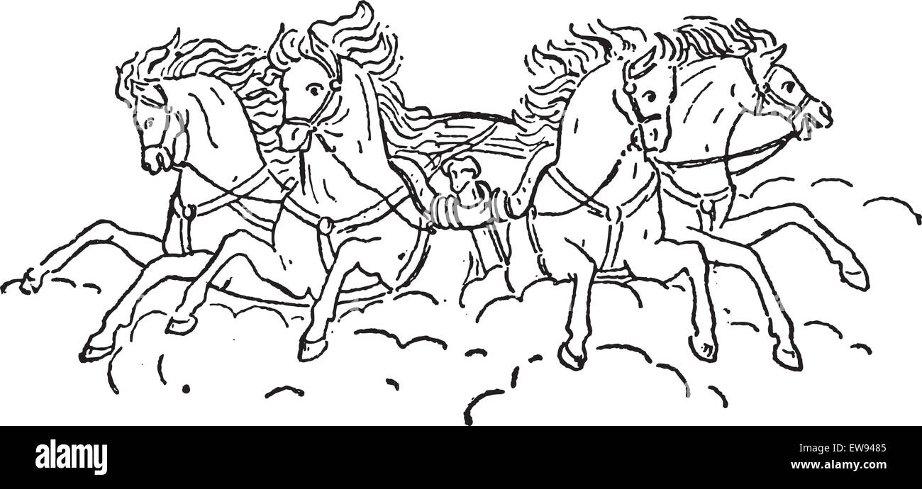 Vieille illustration gravée de Quadriga. Dictionnaire des mots et des choses - Larive et Fleury ? 1895 Illustration de Vecteur