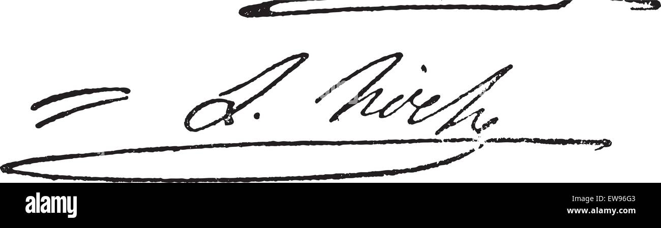 Signature de Louis Lazare Hoche (1768-1797), illustration gravée vintage. Dictionnaire des mots et des choses - Larive et Fleury Illustration de Vecteur