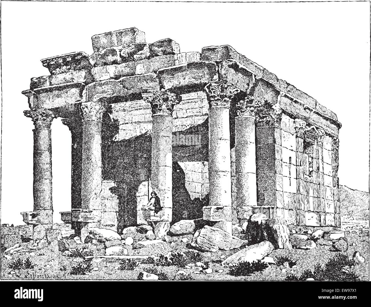 Temple de Dioclétien, Palmyra, Syrie, vintage engraved illustration. Dictionnaire des mots et des choses - Larive et Fleury - 1895. Illustration de Vecteur