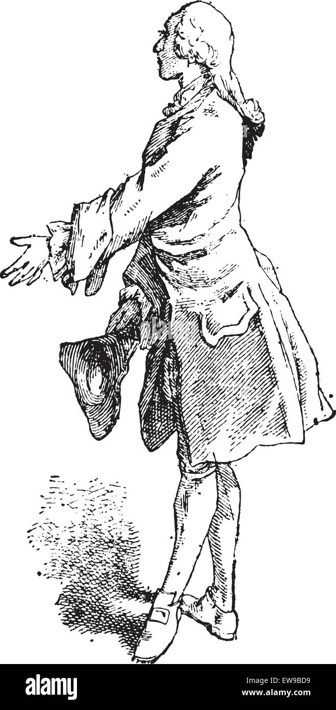 Justaucorps, vêtement porté par les hommes au cours du 18e siècle, vintage engraved illustration. Dictionnaire des mots et des choses - Larive et Illustration de Vecteur