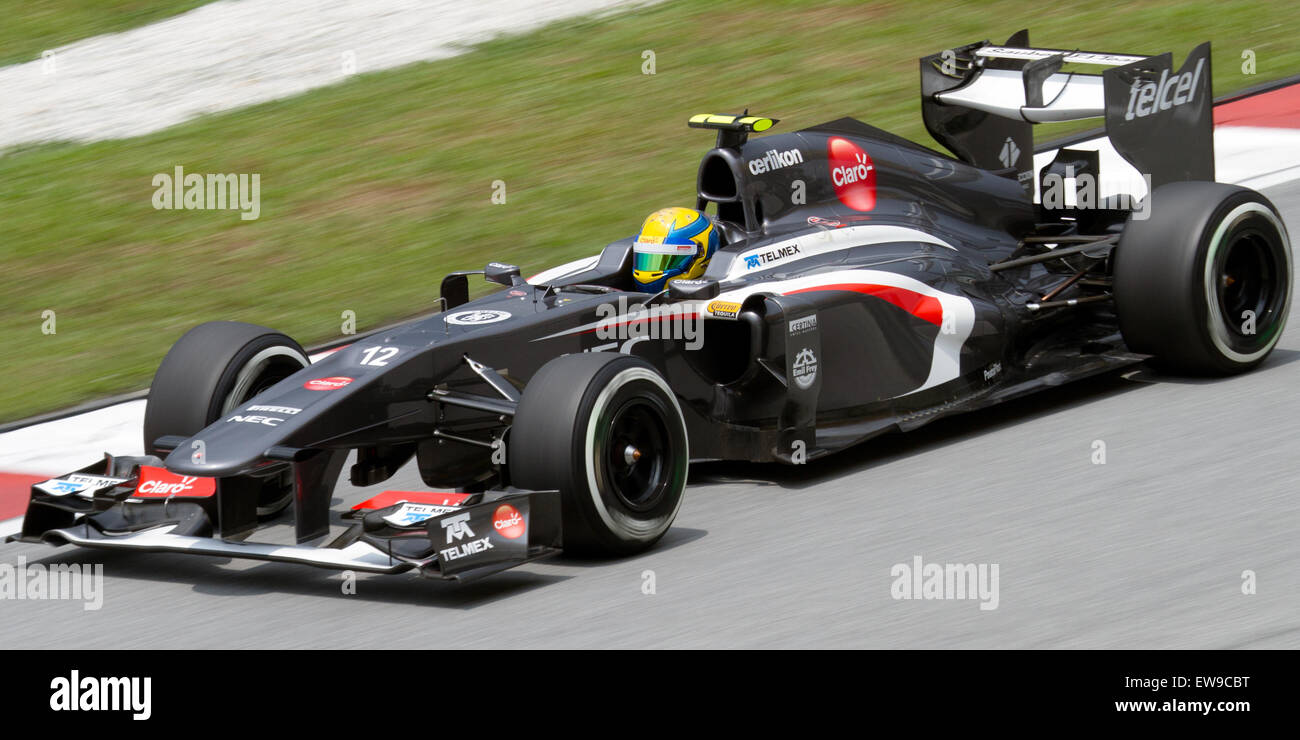 Esteban Gutierrez a participé à la session d'essais 2 de formule 1 en Malaisie 2013, mettant en valeur ses compétences de conduite et ses performances compétitives sur la piste. Sa performance a contribué aux efforts de l'équipe lors du week-end du Grand Prix de Malaisie. Banque D'Images