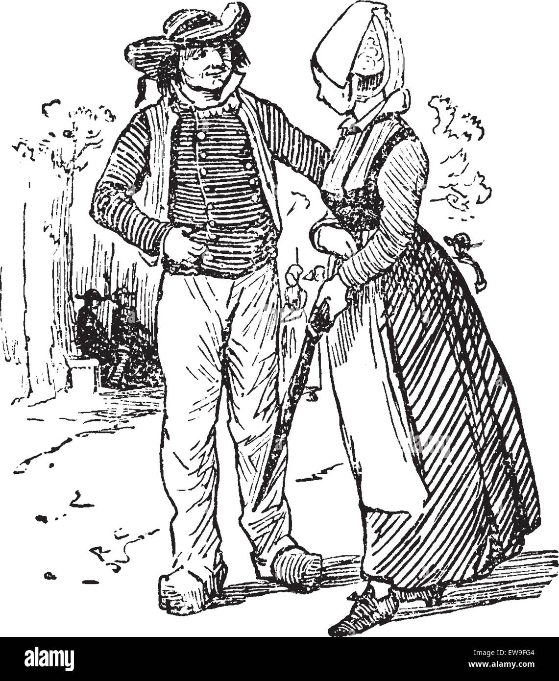 Les paysans de la Bretagne, vintage engraved illustration. Journal des voyages, Journal de voyage, (1879-1880). Illustration de Vecteur