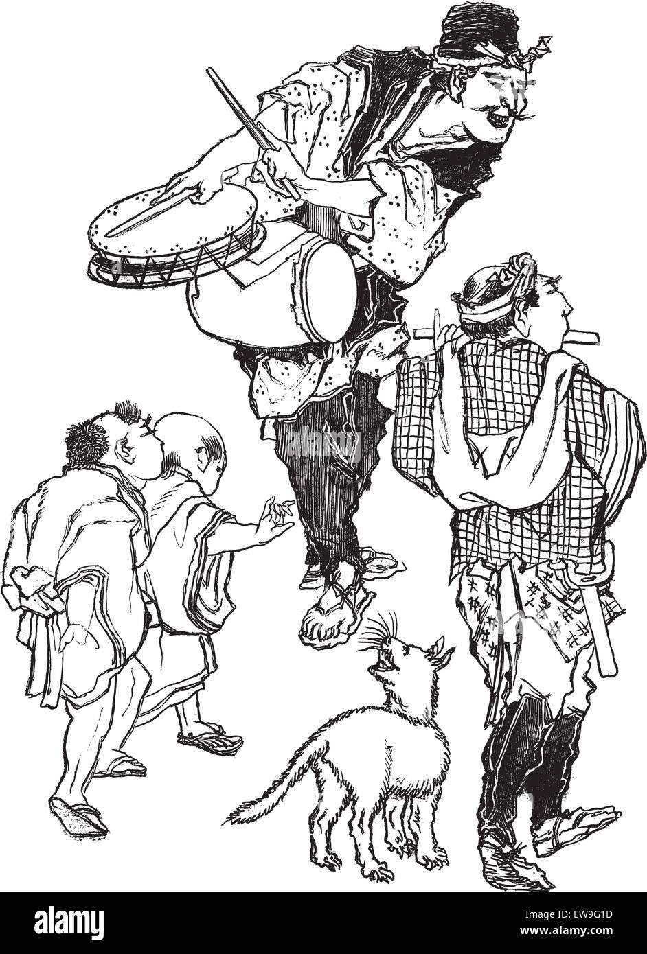 Les acrobates Japonais - caricature, au Musée de La Rochelle à La Rochelle, France, vintage engraved illustration. Le Magasin Illustration de Vecteur
