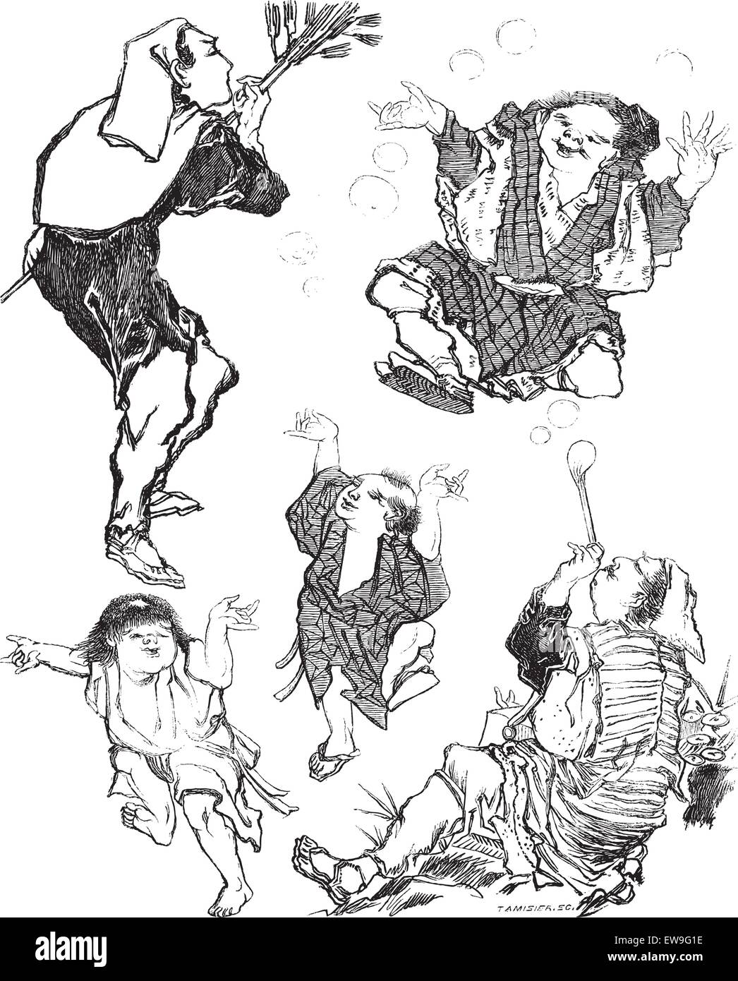 Les Bulles de Savon - Caricature japonais, au Musée de La Rochelle à La Rochelle, France, vintage engraved illustration. Le Maga Illustration de Vecteur