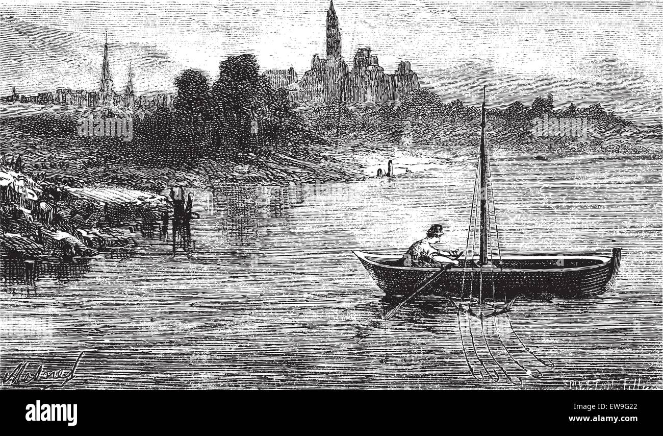 FIG. 102. - Pêche à la truite a une loutre, vintage engraved illustration. Magasin Pittoresque 1874 Illustration de Vecteur