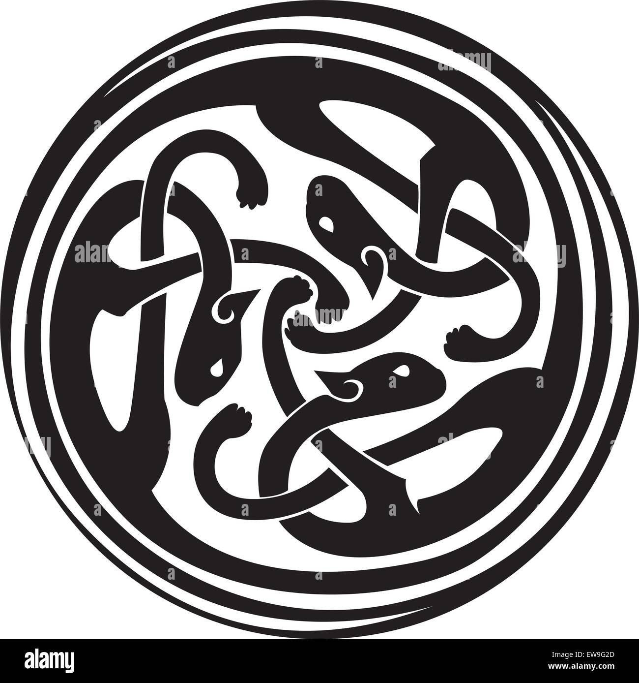 Irish Celtic interwoven zoomorphes dessin en noir et blanc Illustration de Vecteur