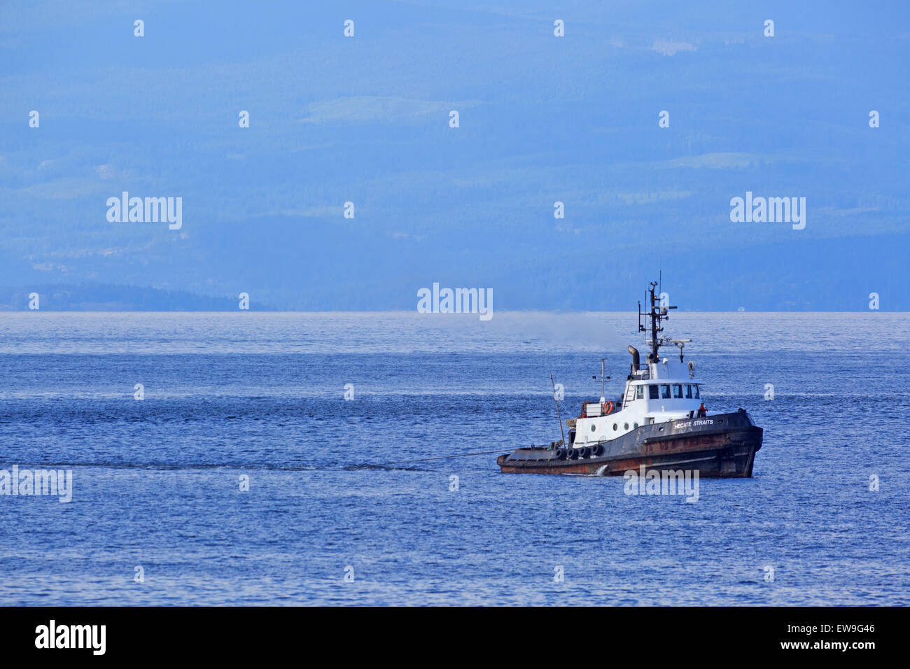 Journal de remorqueur tirant boom dans le détroit de Géorgie, au nord de Nanaimo, île de Vancouver, Colombie-Britannique Banque D'Images