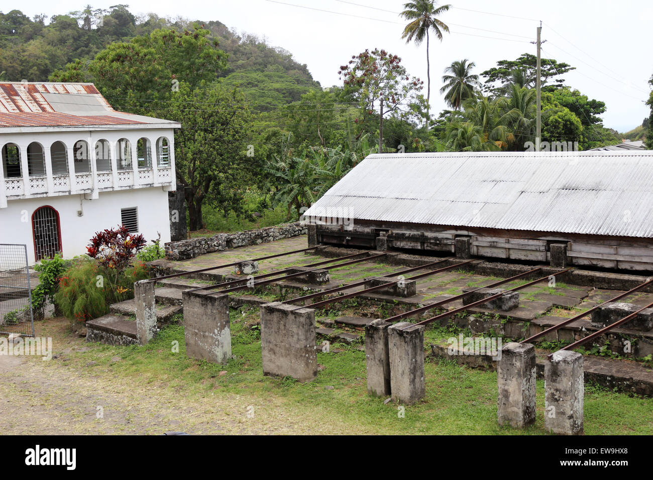 Bâtiments de plantation de cacao à la Grenade Banque D'Images