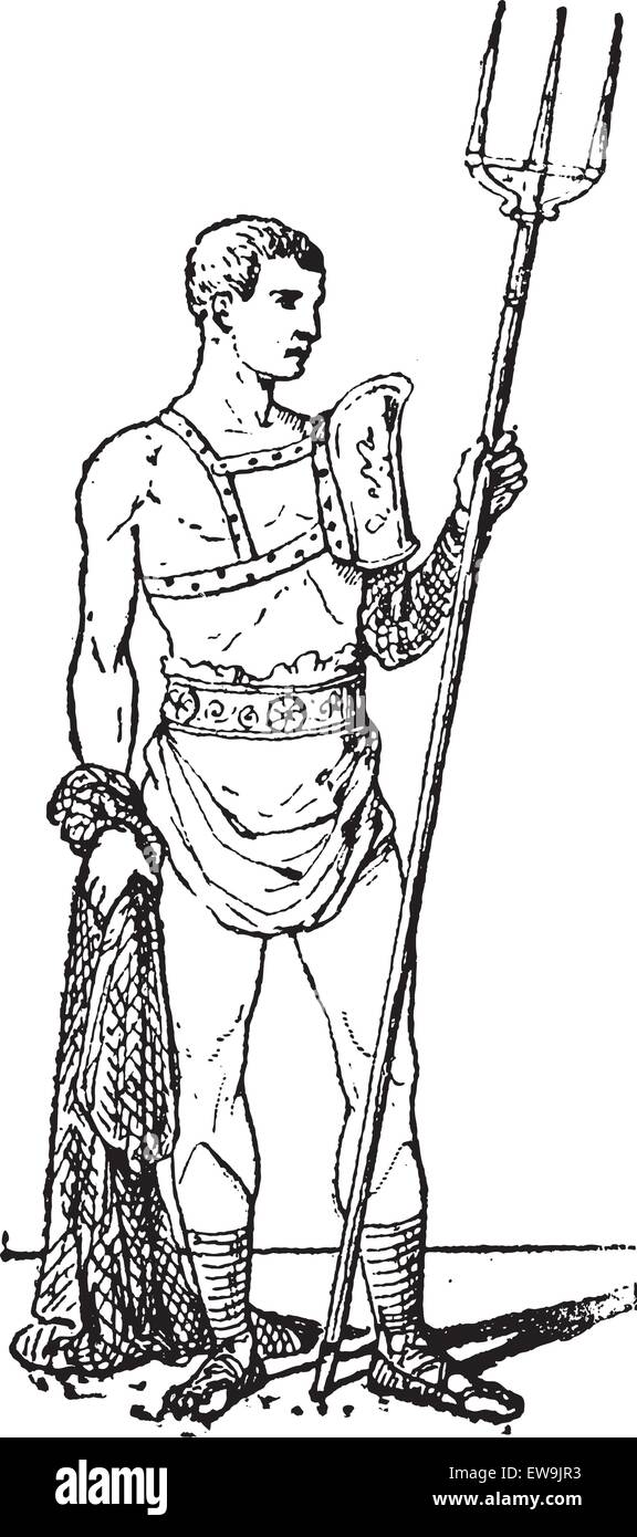 Retiarius, vintage engraved illustration. Retiarius, un gladiateur romain. Dictionnaire des mots et des choses - Larive et Fleury - 189 Illustration de Vecteur