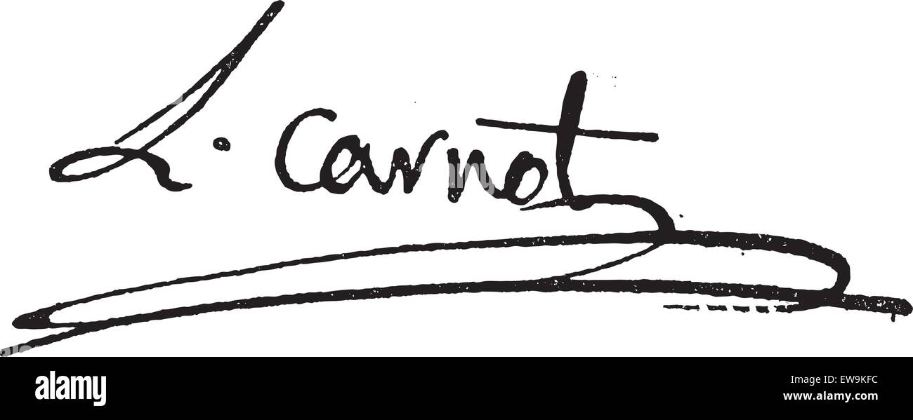 Signature de Lazare Nicolas Marguerite ou Comte Carnot (1753-1823), illustration gravée vintage. Dictionnaire de mots et de chose Illustration de Vecteur