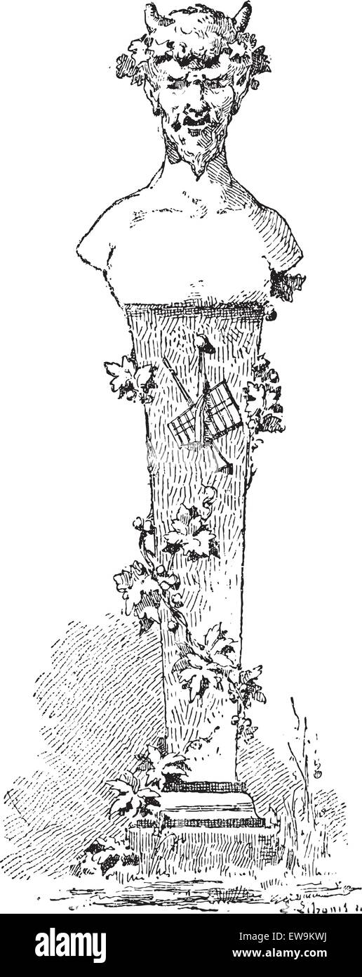 Buste de faune, dans la mythologie romaine, vintage engraved illustration. Dictionnaire des mots et des choses - Larive et Fleury - 1895 Illustration de Vecteur