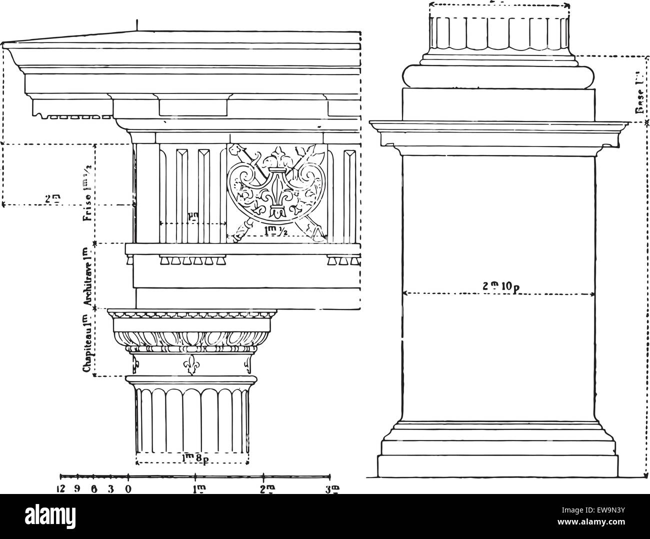 Ordre dorique, vintage engraved illustration. Dictionnaire des mots et des choses - Larive et Fleury - 1895. Illustration de Vecteur