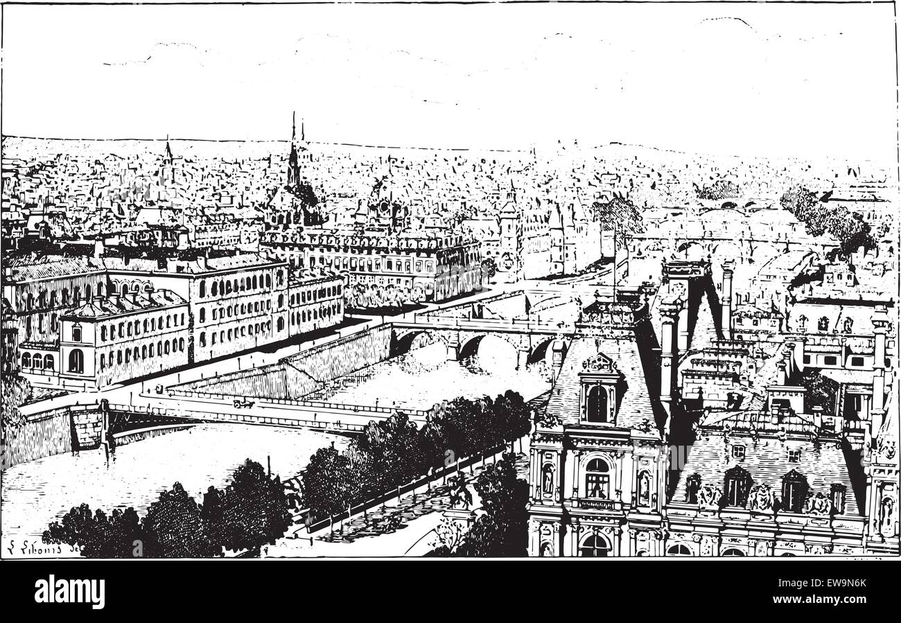 Ponts de Paris, vintage engraved illustration. Dictionnaire des mots et des choses - Larive et Fleury - 1895. Illustration de Vecteur