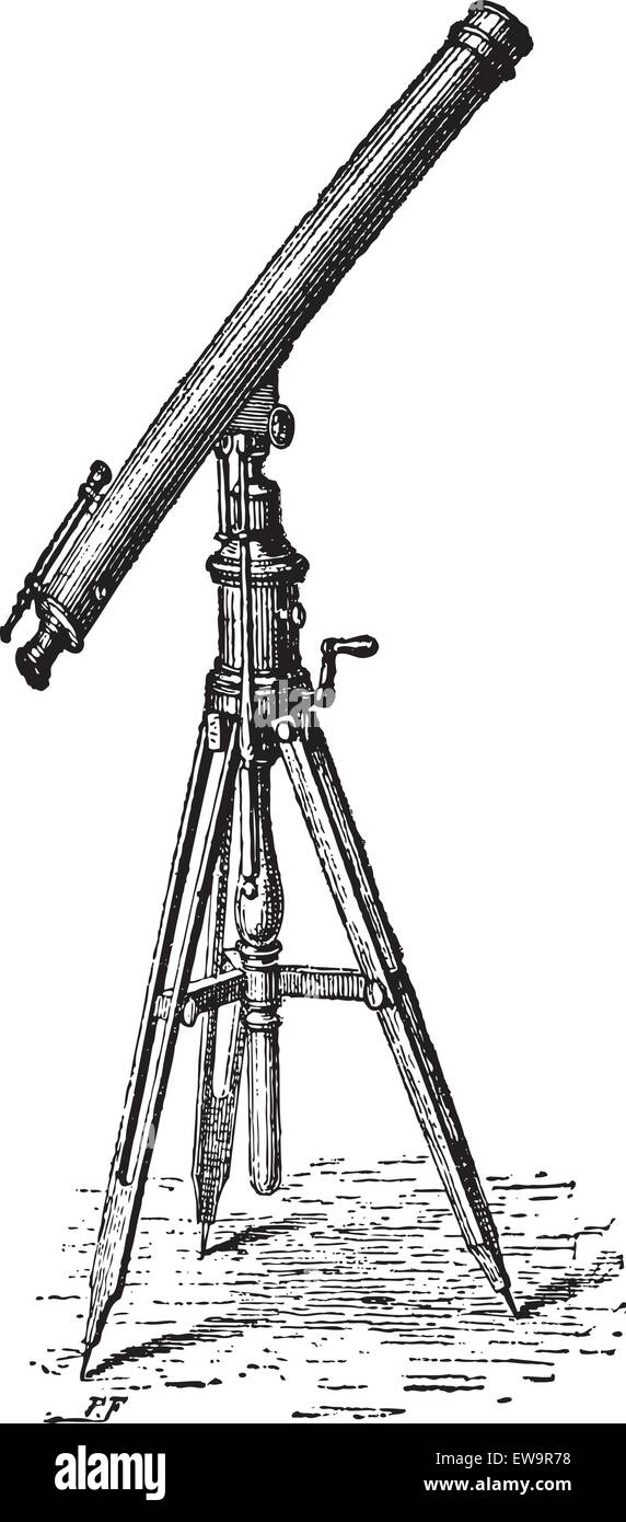 Spotting télescope, vintage engraved illustration. Dictionnaire des mots et des choses - Larive et Fleury - 1895. Illustration de Vecteur