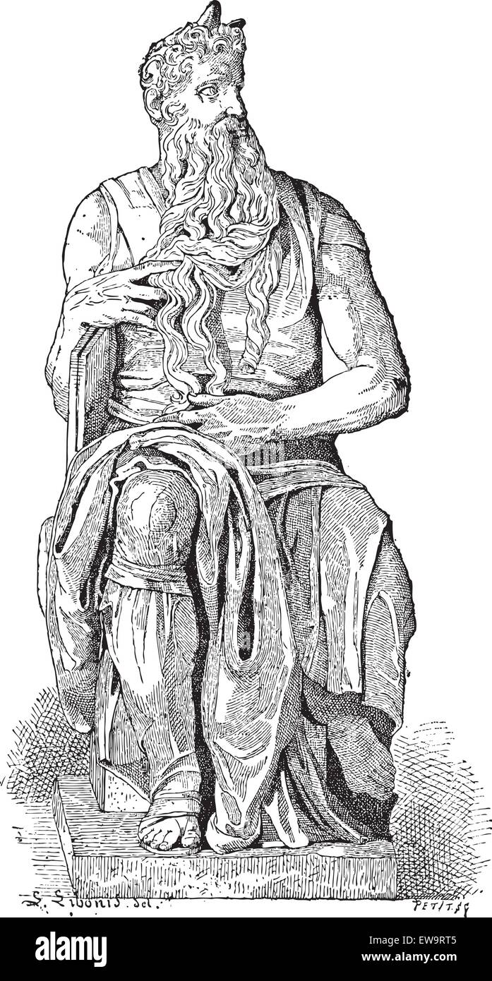 Statue de Moïse par Michel-Ange, à Rome, Italie, vintage engraved illustration. Dictionnaire des mots et des choses - Larive et Fl Illustration de Vecteur