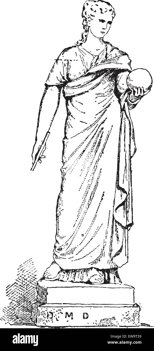Statue d'Uranie, muse de l'astronomie, au Musée du Vatican, dans la Cité du Vatican, vintage engraved illustration. Dictionnaire de mots Illustration de Vecteur