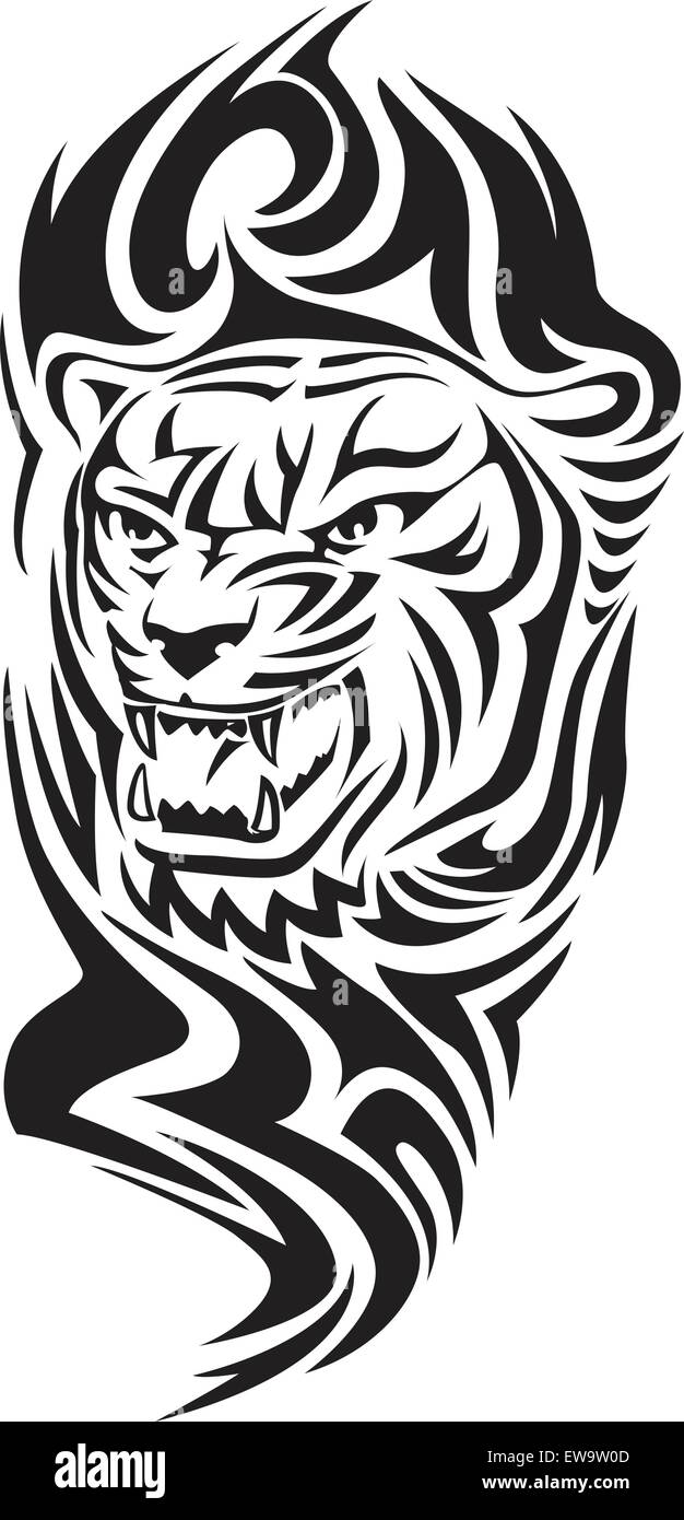 Roaring tiger tattoo design, vintage engraved illustration. Illustration de Vecteur