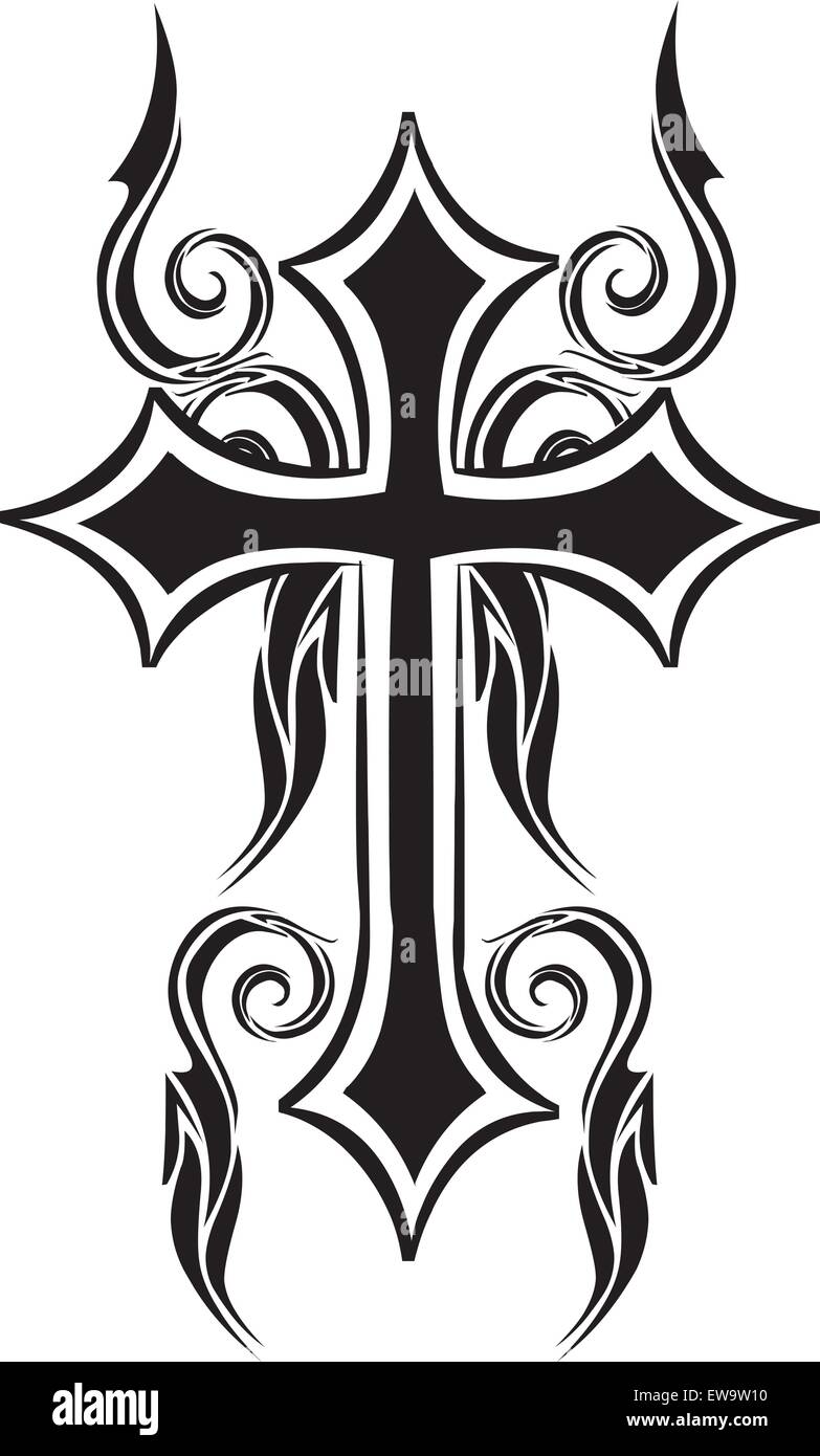 Conception de tatouage de croix chrétienne, vintage engraved illustration. Illustration de Vecteur