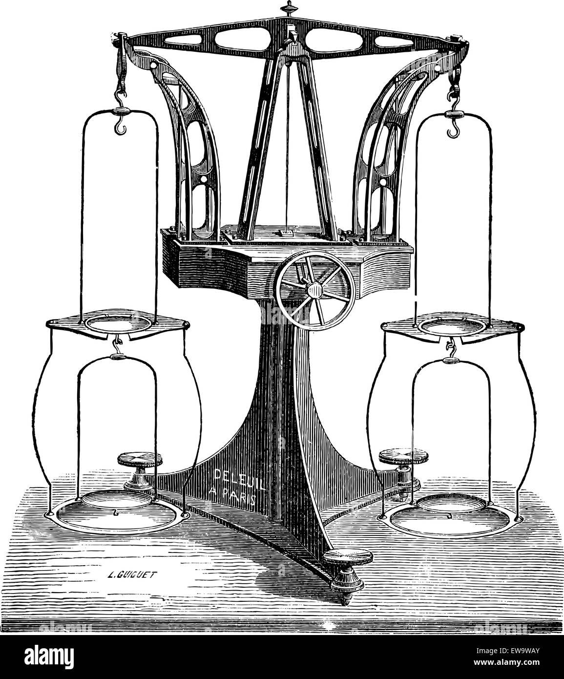 La moitié-Balance de précision pour 3 et 10 kilos, vintage engraved illustration. Encyclopédie industrielle - E.O. Lami - 1875 Illustration de Vecteur