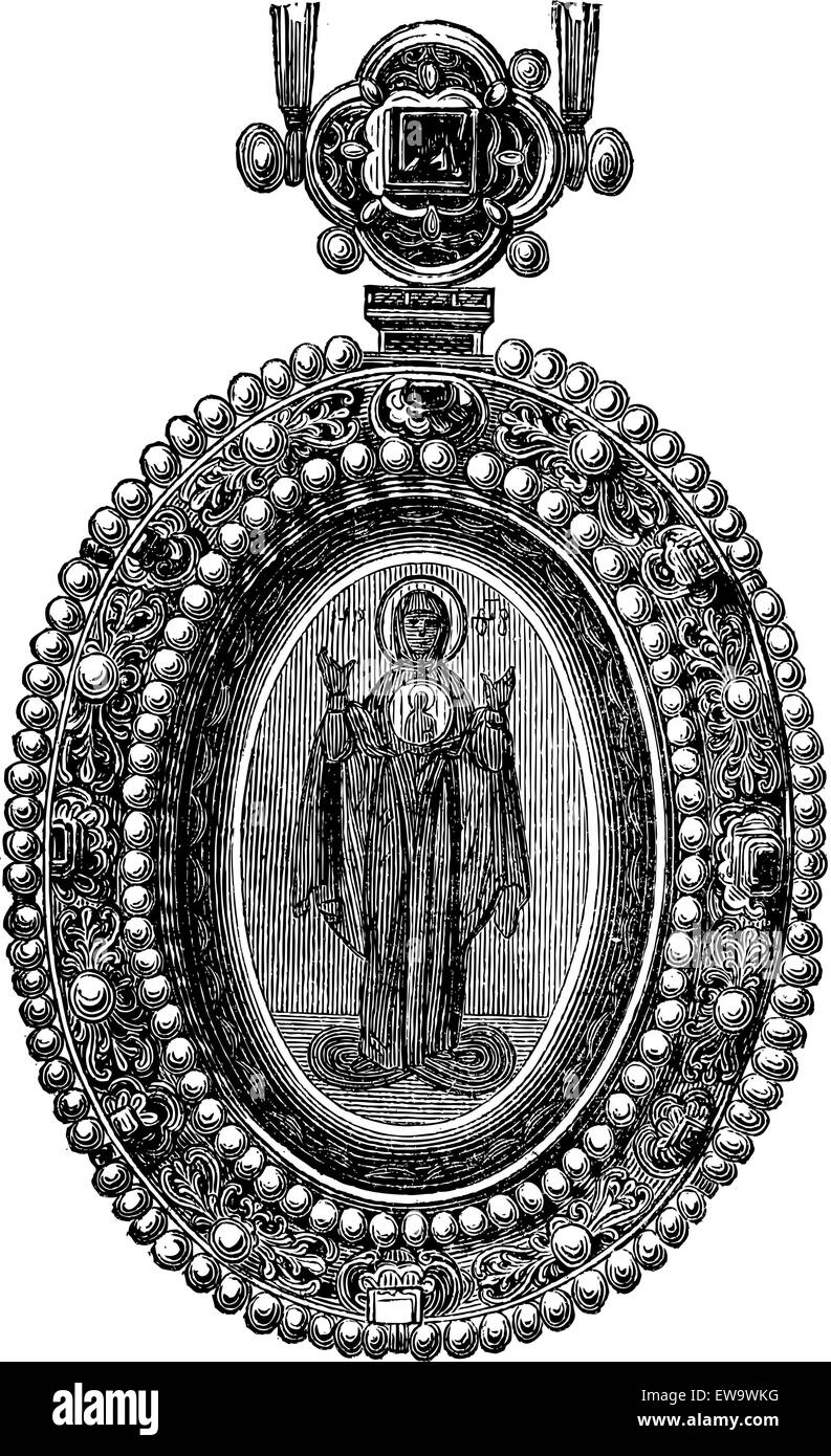 Joyau byzantin avec l'image d'un Saint, vintage engraved illustration. Encyclopédie industrielle - E.O. Lami - 1875 Illustration de Vecteur