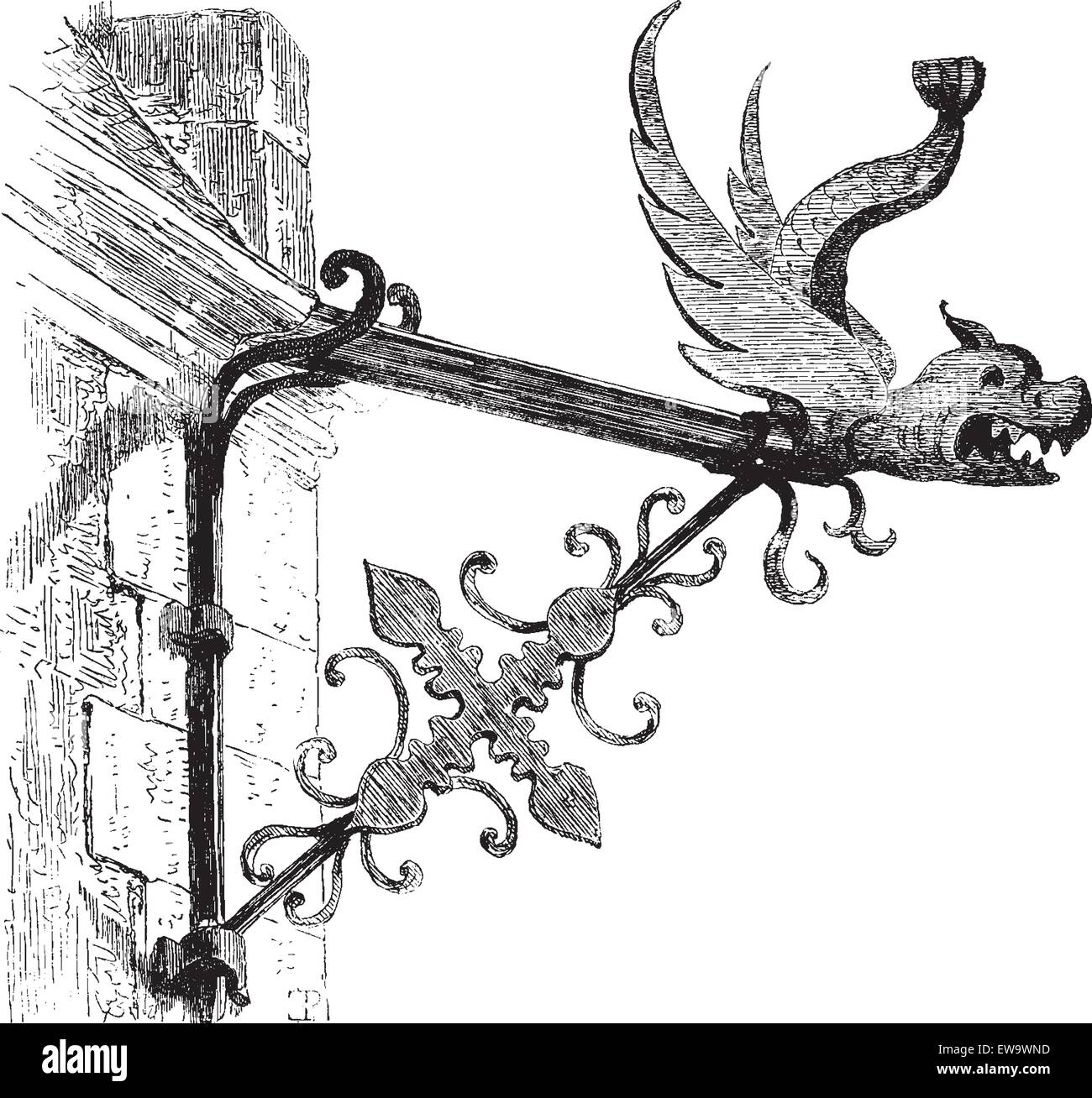 Gargouille de la maison de Luther à Eisenach, vintage engraved illustration. Le Tour du Monde, Journal de voyage, (1872). Illustration de Vecteur