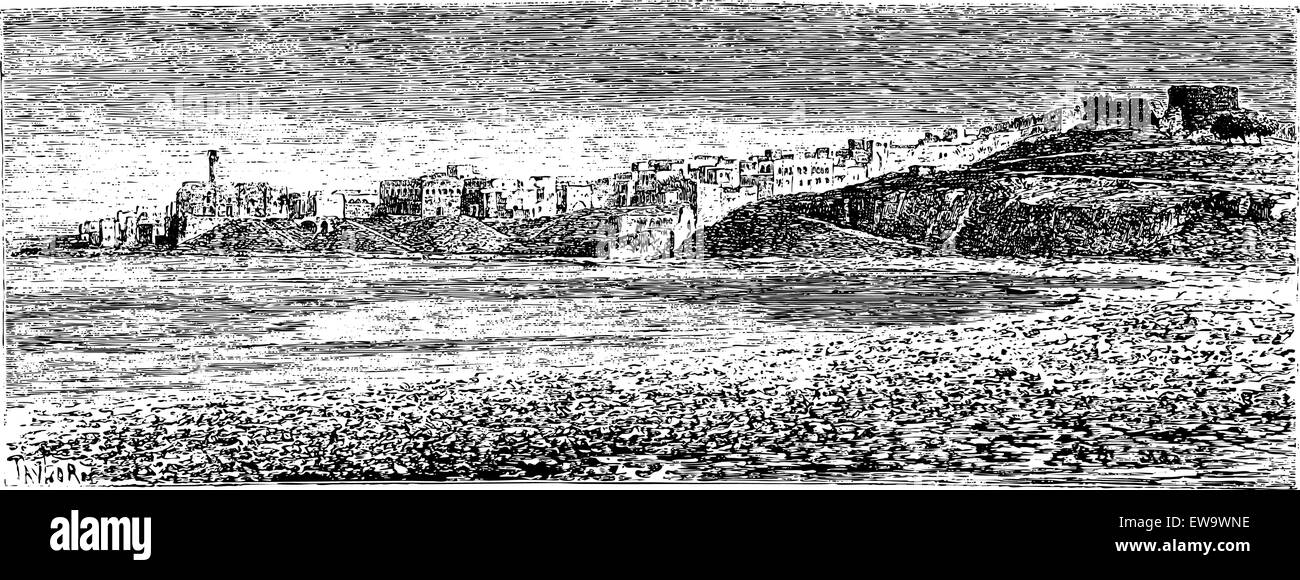 Port égyptien dans la ville de Sidon au Liban, vintage engraved illustration. Le Tour du Monde, Journal de voyage, 1881 Illustration de Vecteur