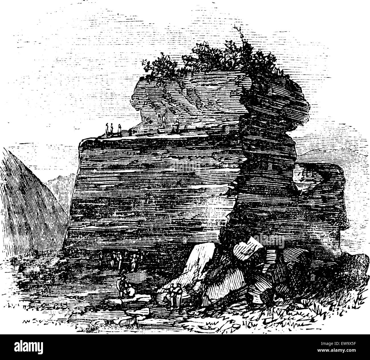 Une Anthracity au sommet de la carrière, la colline sur le mont Mauch Chunk, Pensilvania. Gravure d'époque. Vieille illustration gravée d'un Illustration de Vecteur