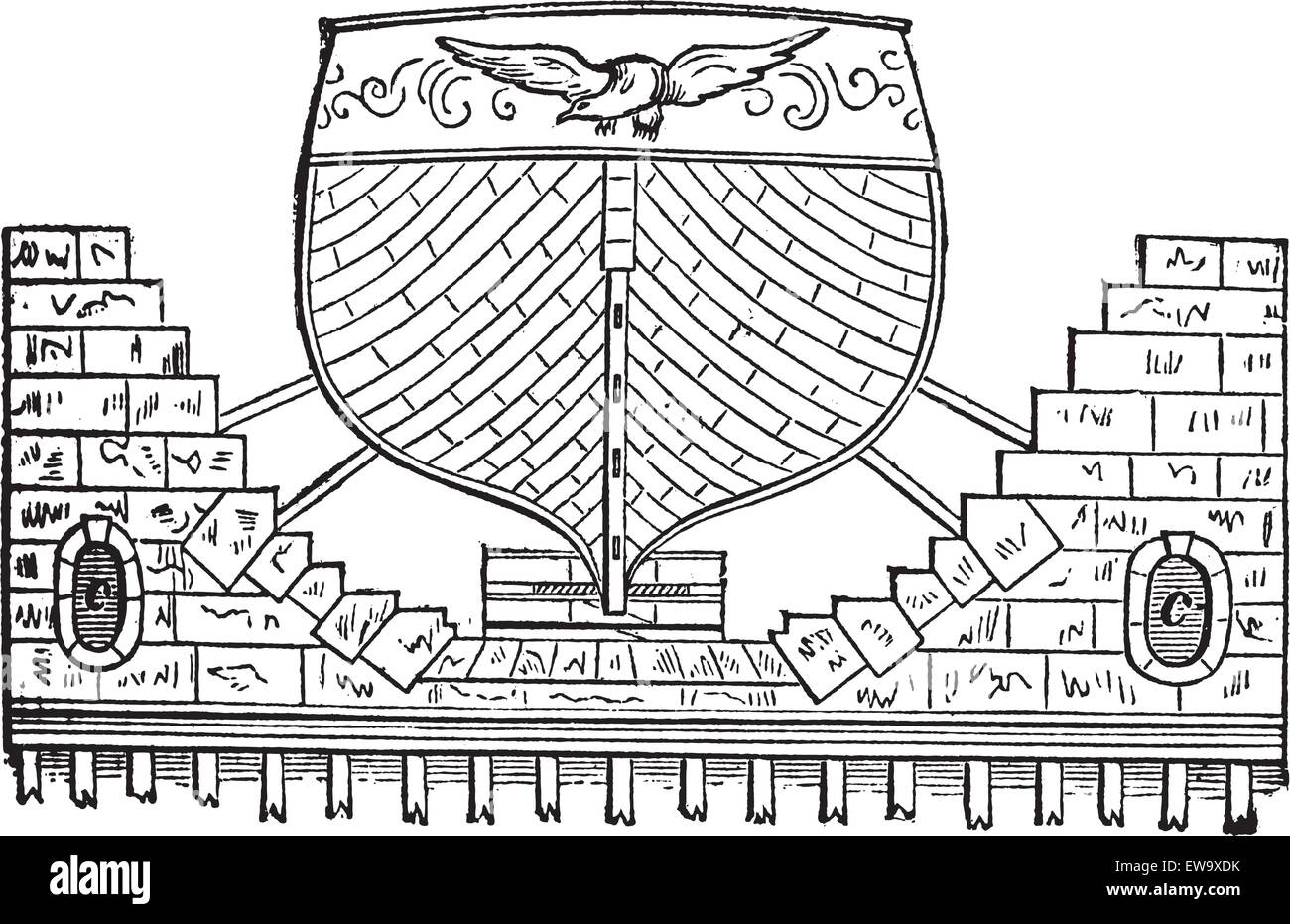 Bassin flottant, gravure d'époque. Ancien gravé illustration d'un bassin flottant avec le navire. Illustration de Vecteur