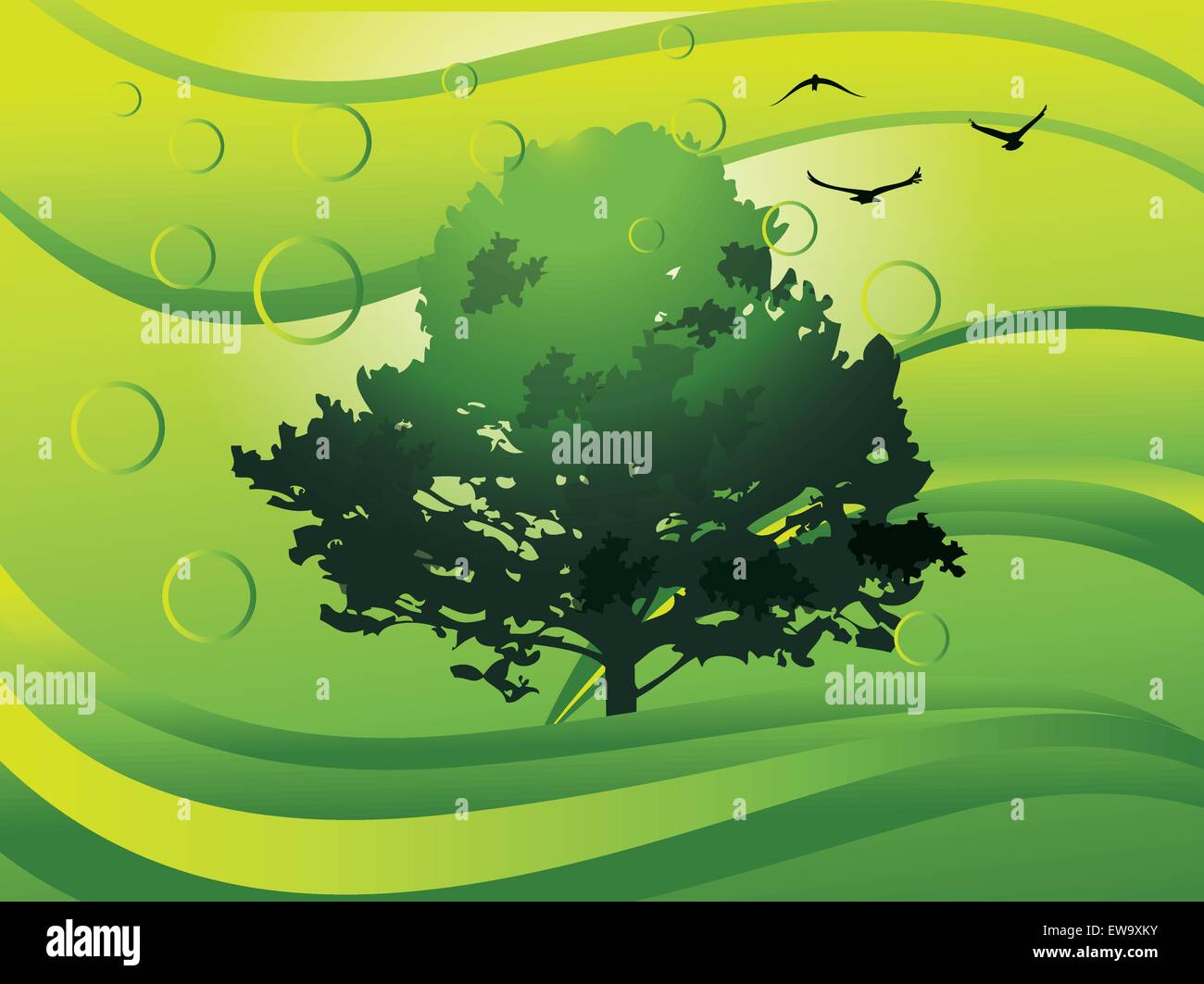 L'environnement, montrant un arbre, de l'eau (avec des bulles) et d'oiseaux, vector illustration Illustration de Vecteur