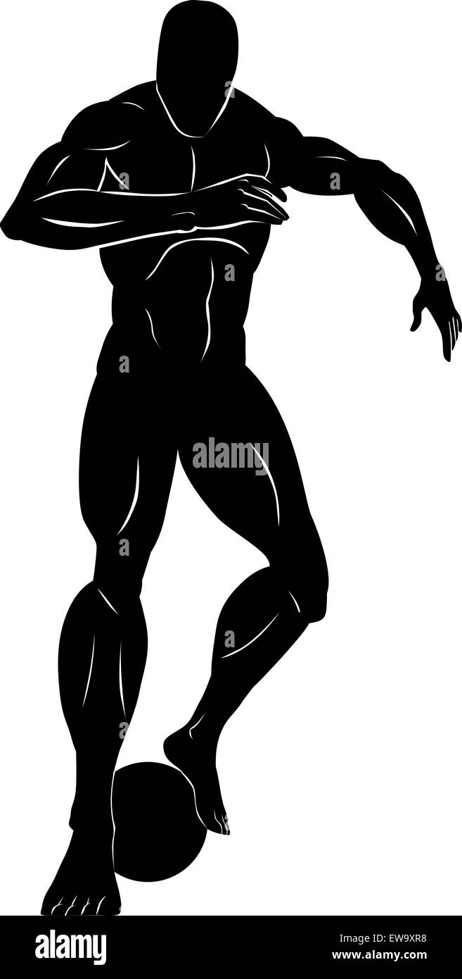 Le soccer, silhouette noire d'un homme, dribbler un ballon, vector illustration Illustration de Vecteur