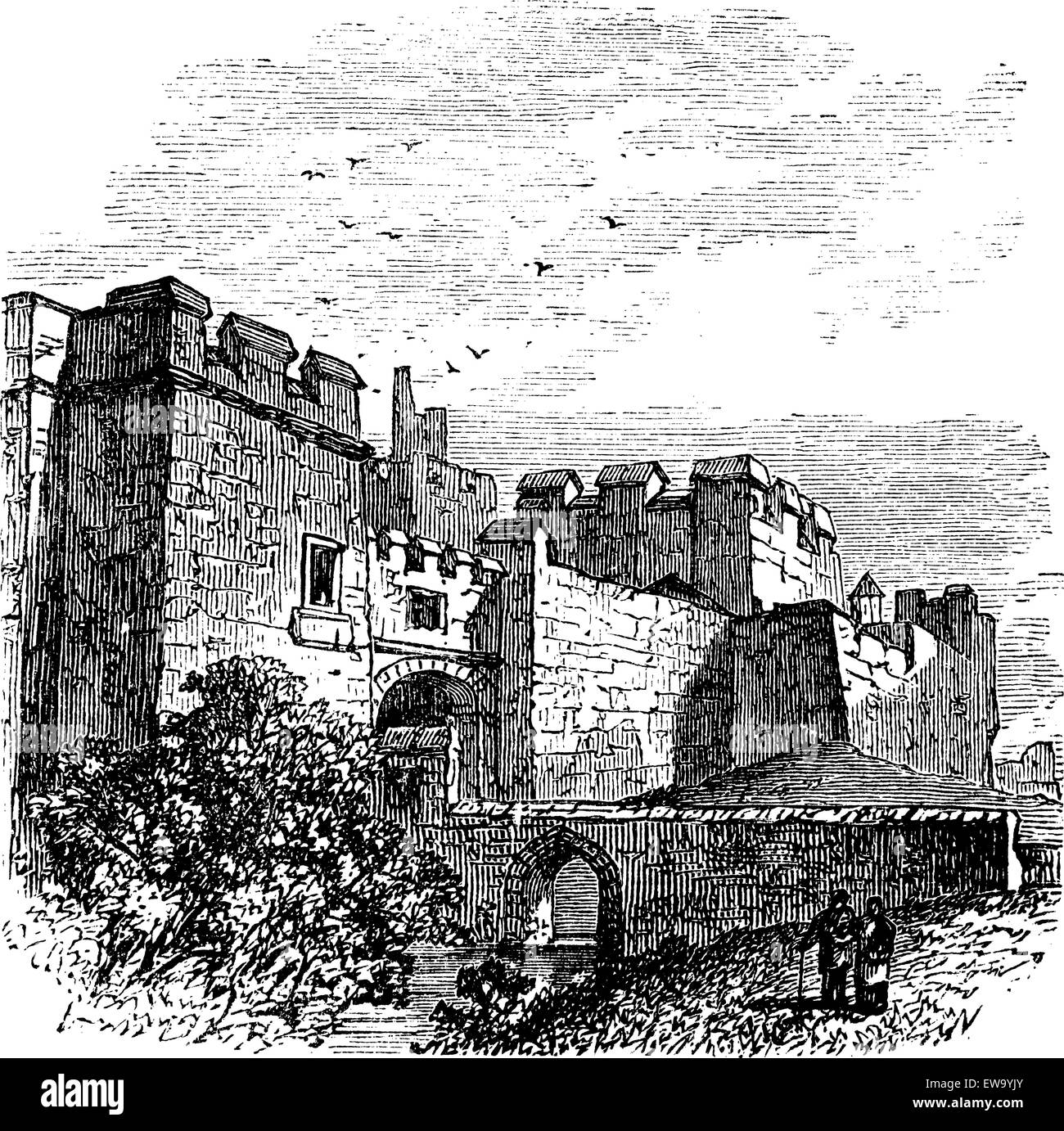 Entrée du château de Carlisle, Carlisle, le comté de Cumbria, Royaume-Uni vintage gravure, 1890. Ancienne gravée illustrat Illustration de Vecteur