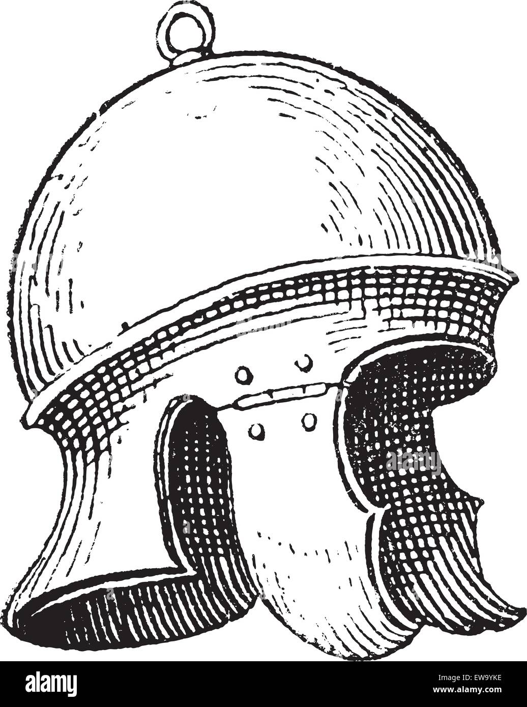 Le casque de légionnaire romain ou galea vintage la gravure. Vieille illustration gravée de la légionellose casque. Illustration de Vecteur